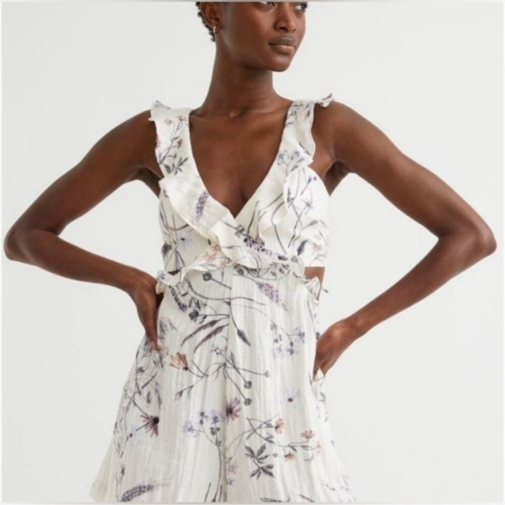H&M Cream Romper with Purple Floral Print